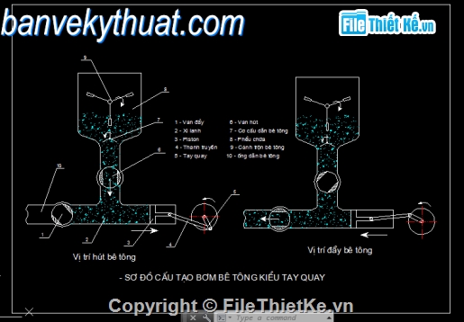 Bản vẽ,Bản vẽ autocad,bơm bê tông,bơm bê tông tay quay